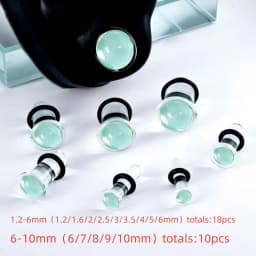 10/16/18pc Glass Ear Gauges Stretching Kit Short Taper Expander Comfy Dead Stretching Plugs with Rubber Rings Crazy Body Jewelry