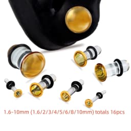 10/16/18pc Glass Ear Gauges Stretching Kit Short Taper Expander Comfy Dead Stretching Plugs with Rubber Rings Crazy Body Jewelry