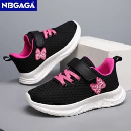 Summer Kids Casual Black Girls Mesh Breathable Shoes Fashion For 7-15y Lightweight Sport Student's Children Sports Walking Shoe