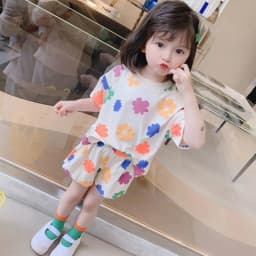 Baby Girls Flower Print Clothes Set Summer Crew Neck T-shirts and Shorts Suit Children Fashion Top Bottom 2pcs Outfits Tracksuit