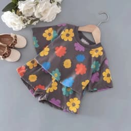 Baby Girls Flower Print Clothes Set Summer Crew Neck T-shirts and Shorts Suit Children Fashion Top Bottom 2pcs Outfits Tracksuit