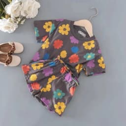 Baby Girls Flower Print Clothes Set Summer Crew Neck T-shirts and Shorts Suit Children Fashion Top Bottom 2pcs Outfits Tracksuit