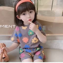 Baby Girls Flower Print Clothes Set Summer Crew Neck T-shirts and Shorts Suit Children Fashion Top Bottom 2pcs Outfits Tracksuit