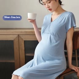 Ladies' Padded Summer Maternity Sleep Dress Thin Postpartum Breastfeeding Home Wear For Comfortable Nursing Pajamas