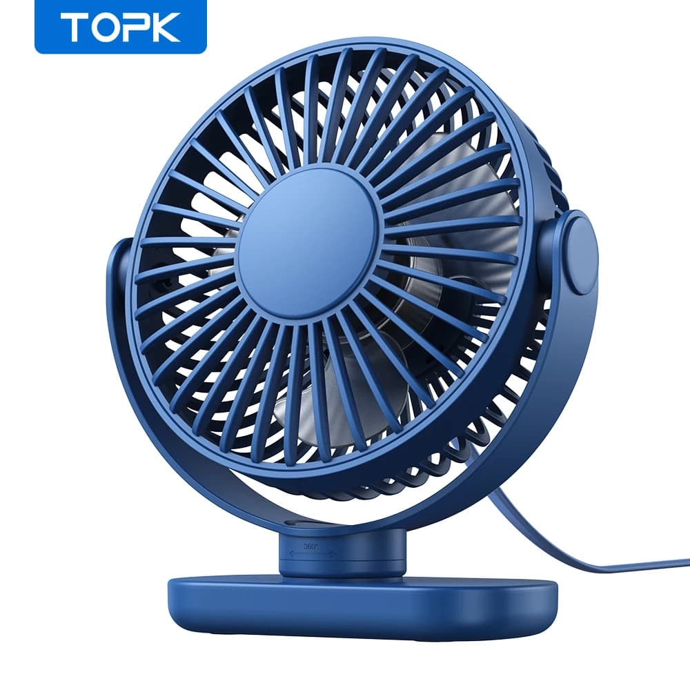 TOPK USB Small Desk Mini Portable Fan 3 Speeds Quiet Desktop Fan 360° Rotatable Adjustment Table Fan for Home Office Bedroom