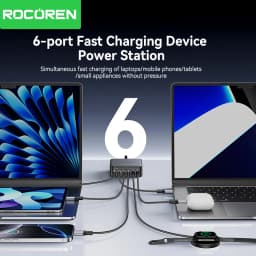 Rocoren 200W GaN Charger PD Fast Charging USB Type C Charger 270W 6 in 1 USBC Power Station For iPhone 16 15 Pro Max Xiaomi 14
