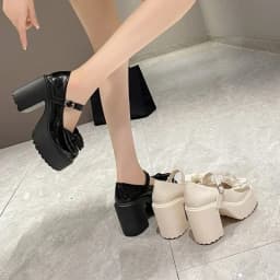Summer/Autumn Fashion New Solid Color Bow Banquet Elegant Thick-soled Buckle Round-toe Wear-resistant Women's High Heels