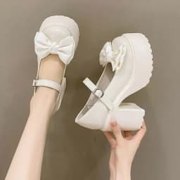 Summer/Autumn Fashion New Solid Color Bow Banquet Elegant Thick-soled Buckle Round-toe Wear-resistant Women's High Heels