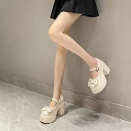 Summer/Autumn Fashion New Solid Color Bow Banquet Elegant Thick-soled Buckle Round-toe Wear-resistant Women's High Heels