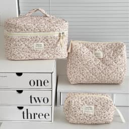 Vintage Women Floral Print Cosmetic Pouch Handbag Travel Orgainzer Make Up Storage Bag Large Capacity Quilted Bag For Gift