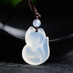 Jade Fox Necklace Pendant Natural Green White Chalcedony Chinese Fashion Charm Jewelry Carved Amulet Gifts for Women Men