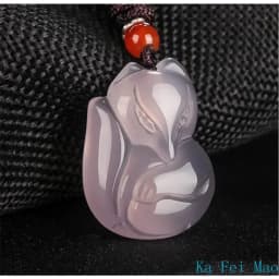 Jade Fox Necklace Pendant Natural Green White Chalcedony Chinese Fashion Charm Jewelry Carved Amulet Gifts for Women Men