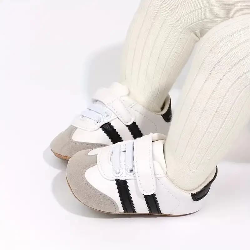 Infant Toddler Casual Sneakers - Fashion Minimalist Stripe Pattern, Non-Slip Rubber Sole Soft Fabric Insole Low Top PU Upper Dai