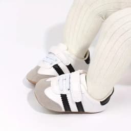 Infant Toddler Casual Sneakers - Fashion Minimalist Stripe Pattern, Non-Slip Rubber Sole Soft Fabric Insole Low Top PU Upper Dai