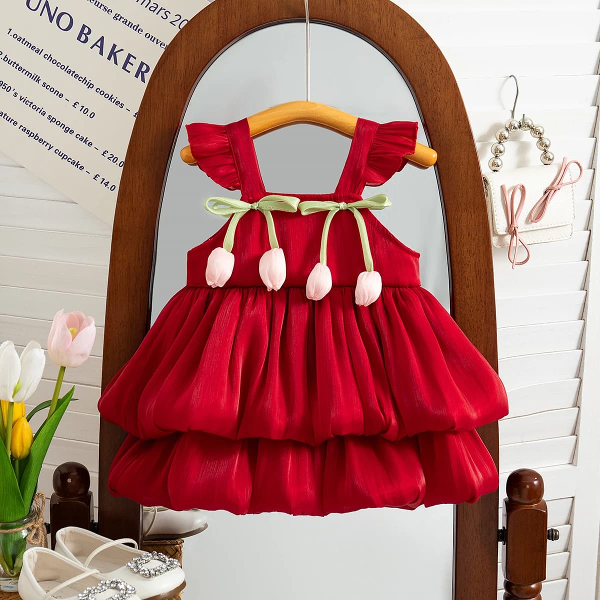 Summer New Pink Tulip Baby Girl Dress, Sweet Princess Style Wedding Party Children'S Sleeveless Clothes (9 Months -3 Years Old)