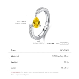MODIAN 925 Sterling Silver Exquisite Water Drop Cubic Zirconia Adjustable Swing Charm Stackable Pinky Rings For Women Jewelry