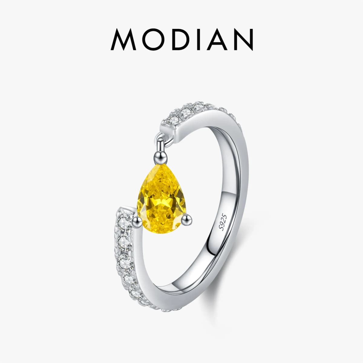 MODIAN 925 Sterling Silver Exquisite Water Drop Cubic Zirconia Adjustable Swing Charm Stackable Pinky Rings For Women Jewelry