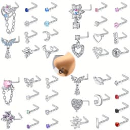 10pcs 20G 7mm Nose Stud Set, 304 Stainless Steel Nostril Jewelry, Elegant Cute Nose Screw Hoop Rings, Synthetic Zirconia