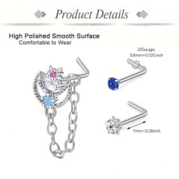 10pcs 20G 7mm Nose Stud Set, 304 Stainless Steel Nostril Jewelry, Elegant Cute Nose Screw Hoop Rings, Synthetic Zirconia