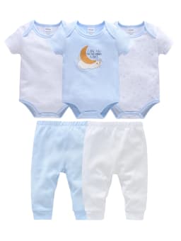 New Baby Boy Clothes Summer 100%Cotton Blue Grey Tie Print Three Piece Short Sleeve Bodysuit Pants Vetements Bebe For 0-12M