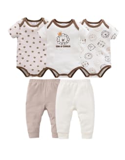 New Baby Boy Clothes Summer 100%Cotton Blue Grey Tie Print Three Piece Short Sleeve Bodysuit Pants Vetements Bebe For 0-12M