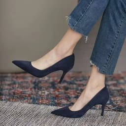 Women High Heel Shoes Sharp Thin Heel High-heeled Pumps Shoes Big Size 42 New Pointed Suede Red Blue Women's Single Shoes