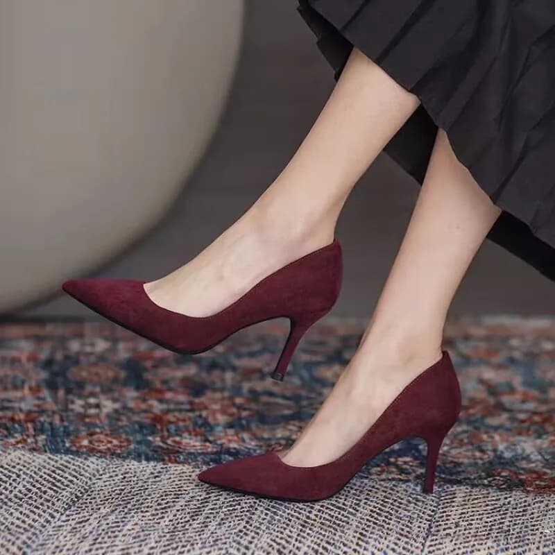 Women High Heel Shoes Sharp Thin Heel High-heeled Pumps Shoes Big Size 42 New Pointed Suede Red Blue Women's Single Shoes
