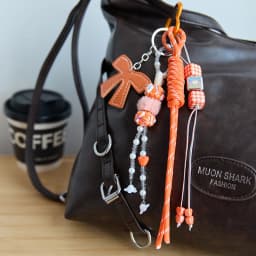 Orange Heart Bow Braided Rope Keychain Charm Pendant Keyring Simple All-matching Bag Decoration Jewelry Accessories