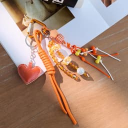 Orange Heart Bow Braided Rope Keychain Charm Pendant Keyring Simple All-matching Bag Decoration Jewelry Accessories