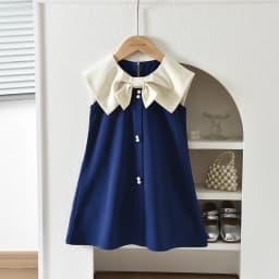 Korean Version Black Sleeveless Kids Clothes Summer New Bow Decoration Girls Dress Birthday Party Princess Dresses 2-7 Years Old