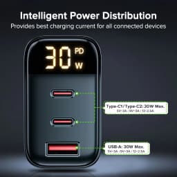 Tuodes 30W GaN USB Charger 3-Ports USB Type C Fast Charging PD3.0 Quick Charge Wall Adapter For iPhone 17 16 Samsung Xiaomi iPad