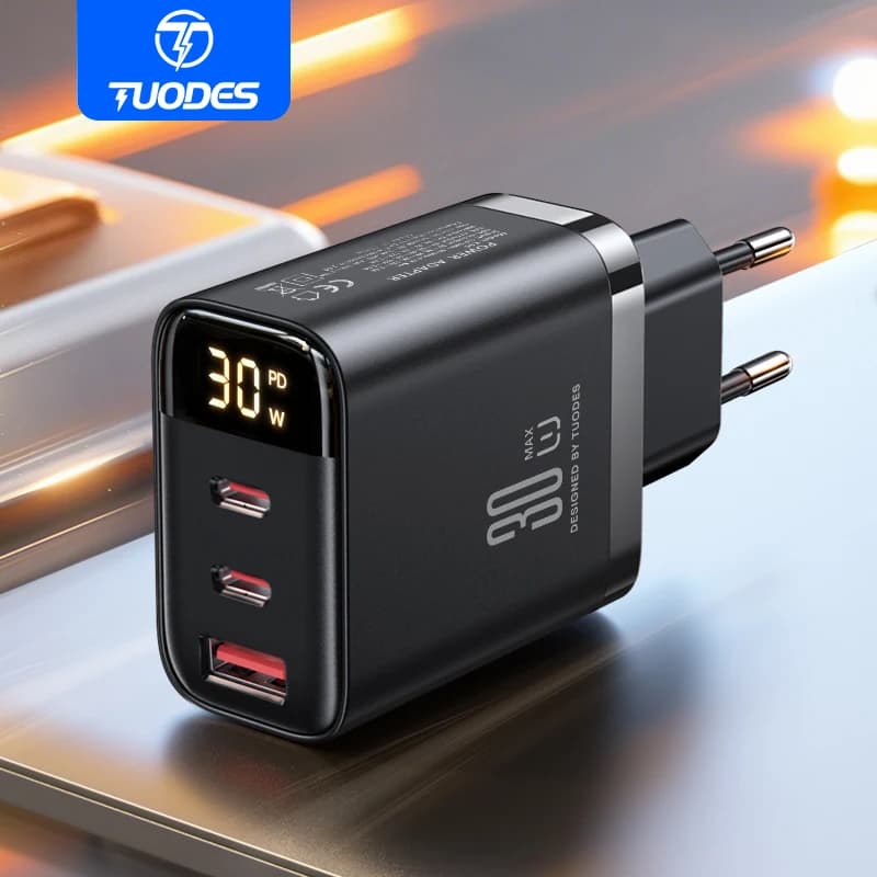 Tuodes 30W GaN USB Charger 3-Ports USB Type C Fast Charging PD3.0 Quick Charge Wall Adapter For iPhone 17 16 Samsung Xiaomi iPad