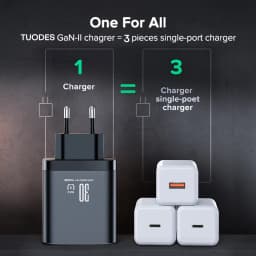 Tuodes 30W GaN USB Charger 3-Ports USB Type C Fast Charging PD3.0 Quick Charge Wall Adapter For iPhone 17 16 Samsung Xiaomi iPad