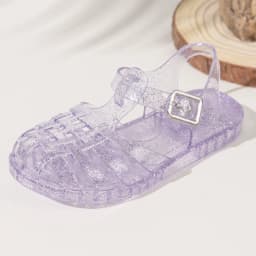 Summer Breathable Fashion Cartoon Print Cool Fine Glitter Sequins Jelly Shoes Adjustable PVC Girls Sandals