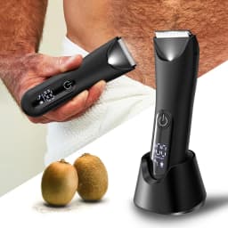 Groin & Body Hair Trimmer for Men, Electric Ball Pubic Trimmer Shaver with Charge Base ,Replaceable Ceramic Blade Heads, Wet/Dry