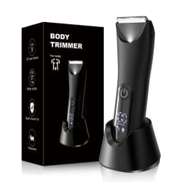 Groin & Body Hair Trimmer for Men, Electric Ball Pubic Trimmer Shaver with Charge Base ,Replaceable Ceramic Blade Heads, Wet/Dry