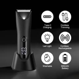 Groin & Body Hair Trimmer for Men, Electric Ball Pubic Trimmer Shaver with Charge Base ,Replaceable Ceramic Blade Heads, Wet/Dry
