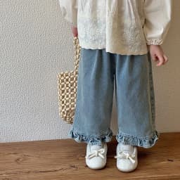 Kids Jeans Girls New 2025 Spring Autumn Children Fashion Casual Wide-leg Pants Ruffled Trousers Princess Sweet and Lovely