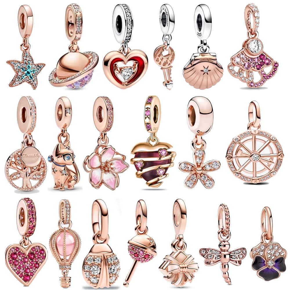 Exquisite 925 Sterling Silver Dragonflies&Earth&Ladybugs&Keys&Shells&Flowers Charm Fit Brand Bracelet Ladies DIY Jewelry