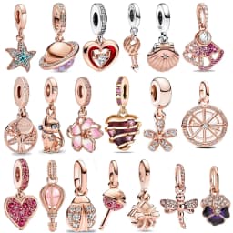 Exquisite 925 Sterling Silver Dragonflies&Earth&Ladybugs&Keys&Shells&Flowers Charm Fit Brand Bracelet Ladies DIY Jewelry