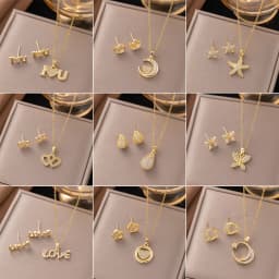 Trendy 18K Gold Plated Zircon Crystal Pendant Stainless Steel Necklace Earring For Women Clavicle Chain Jewelry Lady Accessories