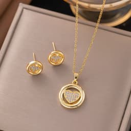 Trendy 18K Gold Plated Zircon Crystal Pendant Stainless Steel Necklace Earring For Women Clavicle Chain Jewelry Lady Accessories