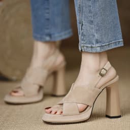 Heels Shoes Women Sandals 40 Sizes Square Toe Thick Heeled Pumps Outside Elegant Back Strap Black Leather Shoes