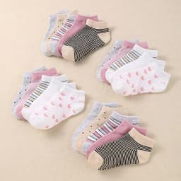 10 Pairs Adorable Girls' Socks, Featuring Heart-Shaped Stripes and Polka Dot Patterns, Children's Ankle Socks