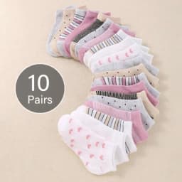 10 Pairs Adorable Girls' Socks, Featuring Heart-Shaped Stripes and Polka Dot Patterns, Children's Ankle Socks