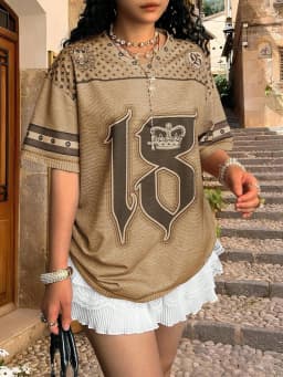 Fashion Print Woman T Shirt Girl Oversize Daily Top Female Creativity Sport Streettshirt V-Neck T-Shirt Casual Clothes Women's
