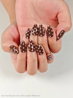 10pcs Handmade Brown Pink Polka Dot Press on Nails Almond Full Cover Wearable Reusable Sweet False Nails 2026