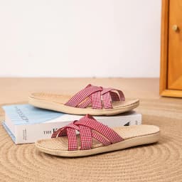2025 Fluffy Linen Slippers for Women, Summer Indoor Anti-Slip Quiet Breathable Soft Sole Sandals