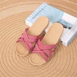 2025 Fluffy Linen Slippers for Women, Summer Indoor Anti-Slip Quiet Breathable Soft Sole Sandals