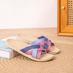 2025 Fluffy Linen Slippers for Women, Summer Indoor Anti-Slip Quiet Breathable Soft Sole Sandals